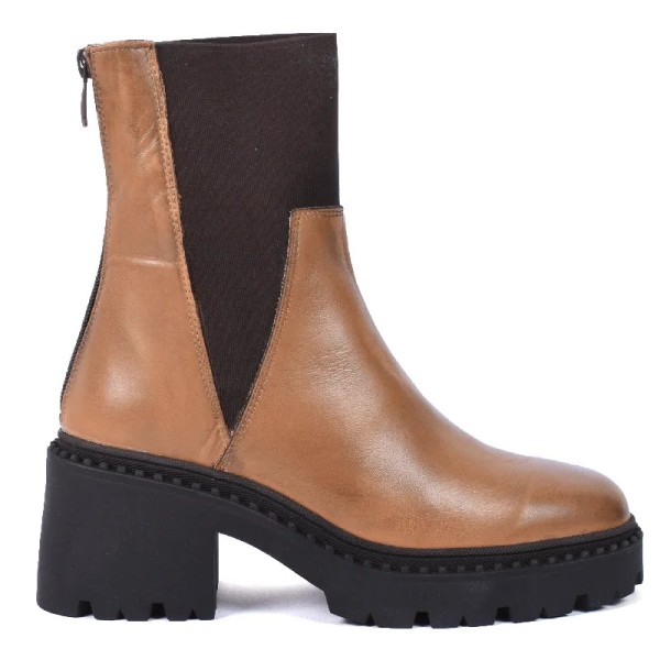 BOOTS FEMME CUIR CAMEL SEMELLE ÉPAISSE