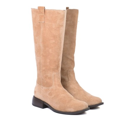 Bottes hautes Andrea Bruni femme camel en cuir daim – Réf. AB-109-7-DC