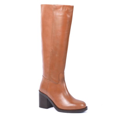 Bottes hautes Andrea Bruni femme camel en cuir – Réf. AB-532-1-C