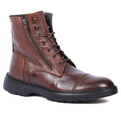BOTTINES HOMME 100 % EN CUIR MARRON ELITO EL-25110-M
