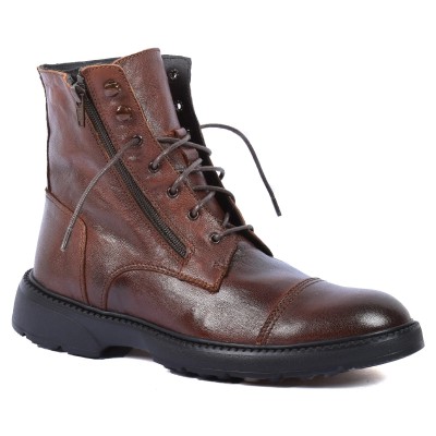 BOTTINES HOMME 100 % EN CUIR MARRON ELITO EL-25110-M