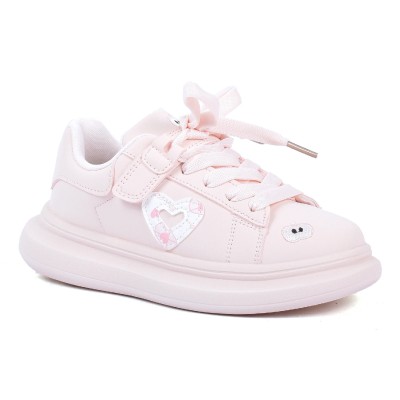 Basket fille rose clair à scratch motif cœur ROBINSON A109-RO