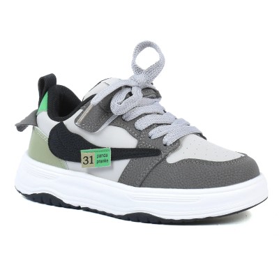 Basket garçon gris blanc et vert style urbain semelle épaisse A2530-N