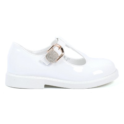 Chaussure fille blanche vernie à boucle dorée OSCAR KIDS OK-DR2603-B-BC