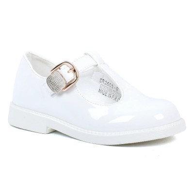 Chaussure fille blanche vernie à boucle dorée OSCAR KIDS OK-DR2603-B-BC