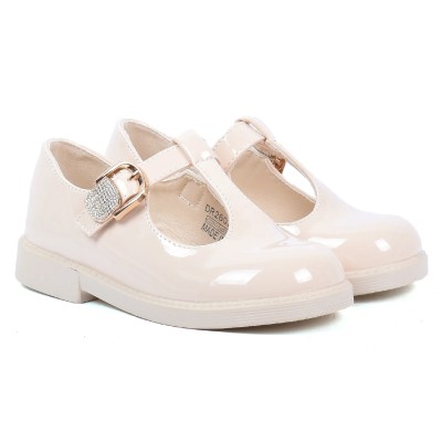 Chaussure fille beige vernie à boucle dorée OSCAR KIDS OK-2603-B-BG