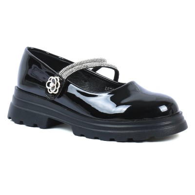 Chaussure fille noire vernie à bride strass fleur OSCAR KIDS OK-DR2606-A-N