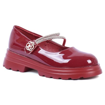 Chaussure fille rouge vernie à bride strass fleur OSCAR KIDS OK-DR2606-A-RG