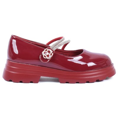 Chaussure fille rouge vernie à bride strass fleur OSCAR KIDS OK-DR2606-A-RG