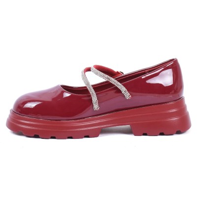 Chaussure fille rouge vernie à bride strass fleur OSCAR KIDS OK-DR2606-A-RG