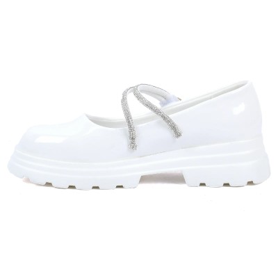 Chaussure fille blanche vernie à bride strass fleur OSCAR KIDS OK-DR2606-A-BC