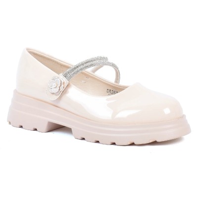 Chaussure fille beige vernie à bride strass fleur OSCAR KIDS OK-DR2606-A-BG