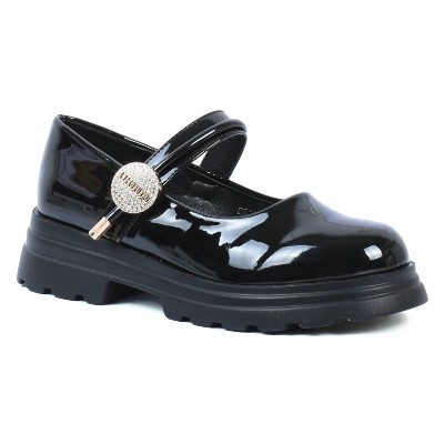 Chaussure fille noire vernie à bride bijou doré OSCAR KIDS OK-DR2607-A-N