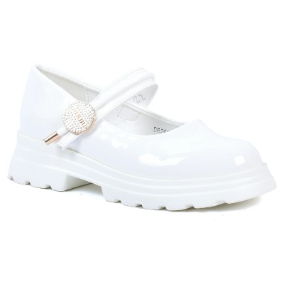 Chaussure fille blanche vernie à bride bijou doré OSCAR KIDS OK-DR2607-A-BC