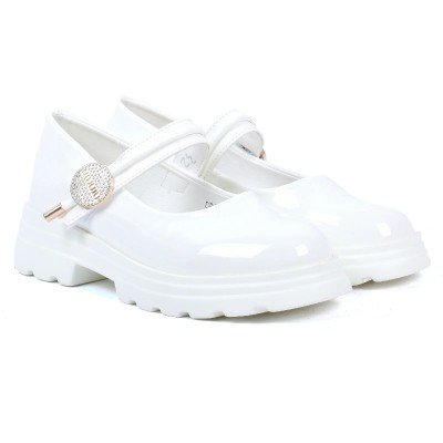 Chaussure fille blanche vernie à bride bijou doré OSCAR KIDS OK-DR2607-A-BC