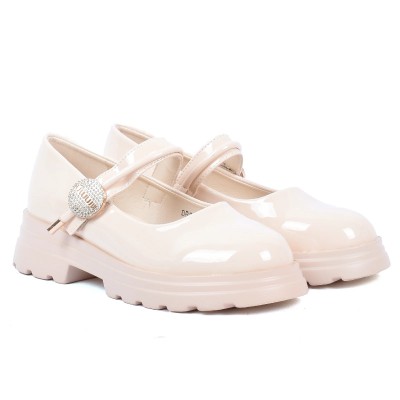 Chaussure fille beige vernie à bride bijou doré OSCAR KIDS OK-DR2607-A-BG