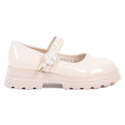 Chaussure fille beige vernie à bride bijou doré OSCAR KIDS OK-DR2607-A-BG