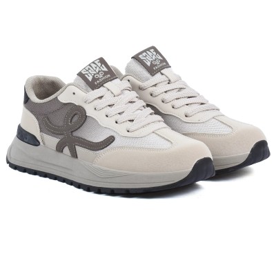 Basket femme beige et gris style sport casual FASHION CASUAL K532-M