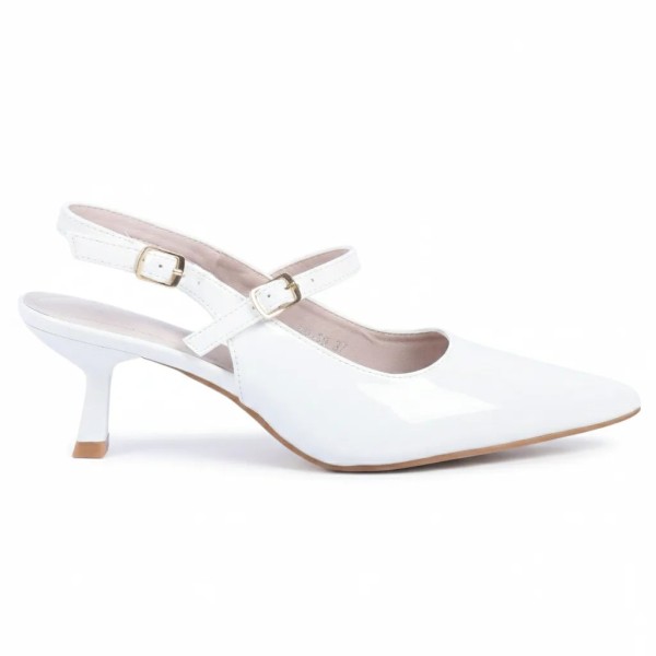 ESCARPINS DOUBLE BRIDES RÉGLABLES BLANC VERNIS