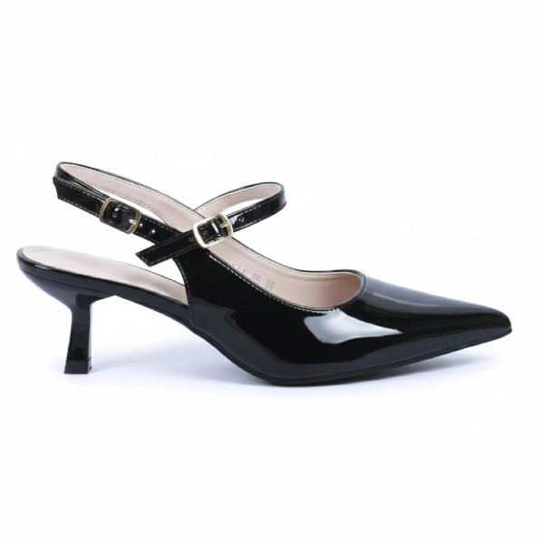 ESCARPINS DOUBLE BRIDES RÉGLABLES NOIR VERNIS