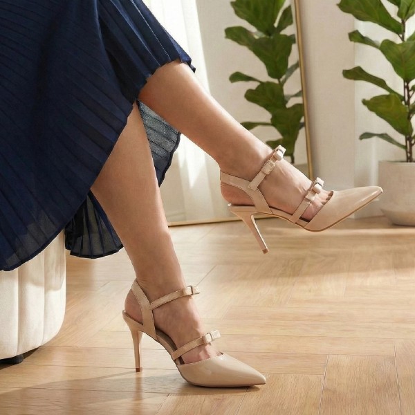 ESCARPINS DOUBLE BRIDES AVEC NŒUD DÉCORATIF BEIGE