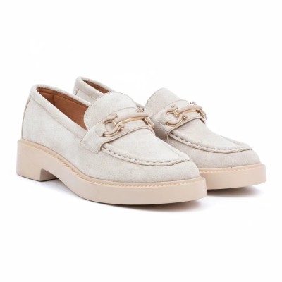 Mocassins Femme Daim Beige Primo Marco – Talon Confort & Élégance | Réf. PM-8-714-3-DBG
