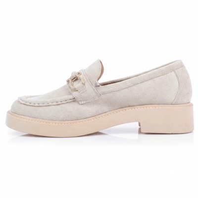 Mocassins Femme Daim Beige Primo Marco – Talon Confort & Élégance | Réf. PM-8-714-3-DBG