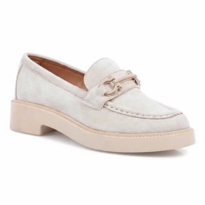 Mocassins Femme Daim Beige Primo Marco – Talon Confort & Élégance | Réf. PM-8-714-3-DBG
