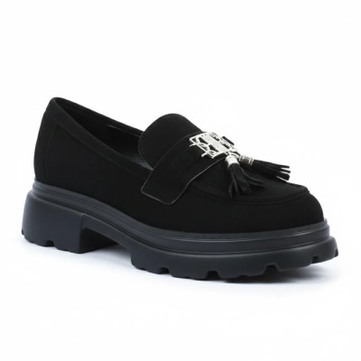 Mocassins Femme Noir GLA Shoes – Semelle Épaisse & Détails Élégants | Réf. GLA-GH-10-N