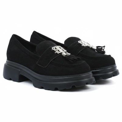 Mocassins Femme Noir GLA Shoes – Semelle Épaisse & Détails Élégants | Réf. GLA-GH-10-N