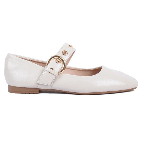 BALLERINES FEMME À BRIDE MÉTAL BEIGE
