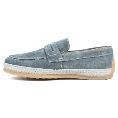 Chaussures homme ELITO EL-2530-D-VTF en cuir suédé bleu, mocassin élégant avec semelle tressée