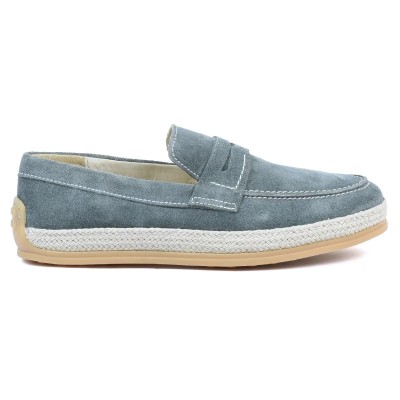 Chaussures homme ELITO EL-2530-D-VT en cuir suédé vert, mocassin élégant avec semelle tressée