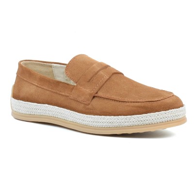 Chaussures homme ELITO EL-2530-D-TC en cuir suédé camel, mocassin élégant avec semelle tressée