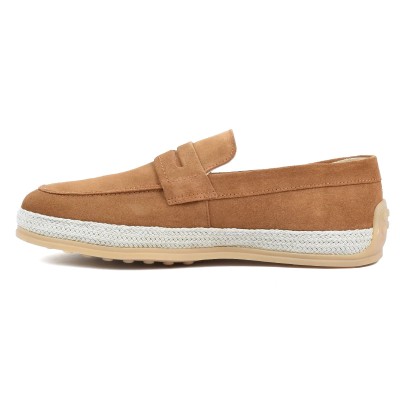 Chaussures homme ELITO EL-2530-D-TC en cuir suédé camel, mocassin élégant avec semelle tressée