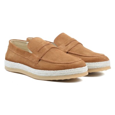 Chaussures homme ELITO EL-2530-D-TC en cuir suédé camel, mocassin élégant avec semelle tressée