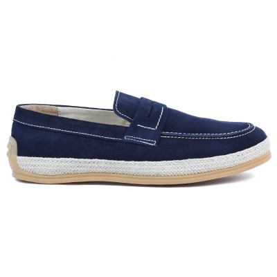 Chaussures homme ELITO EL-2530-D-BM en cuir suédé bleu marine, mocassin élégant avec semelle tressée