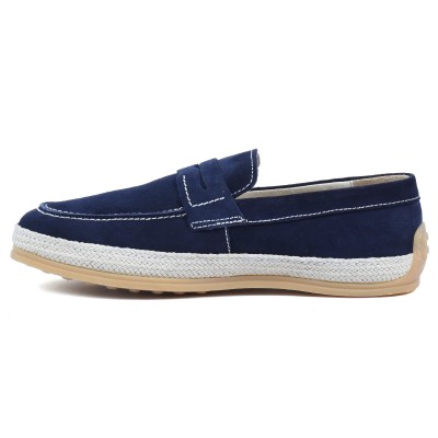 Chaussures homme ELITO EL-2530-D-BM en cuir suédé bleu marine, mocassin élégant avec semelle tressée