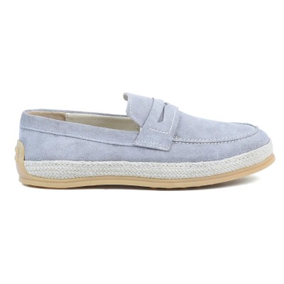 Chaussures homme ELITO EL-2530-D-GC en cuir suédé gris clair, mocassin élégant avec semelle tressée