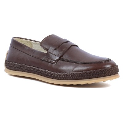 Chaussures homme ELITO EL-2530-CM en cuir lisse marron chocolat, mocassin élégant avec semelle tressée