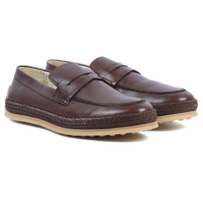 Chaussures homme ELITO EL-2530-CM en cuir lisse marron chocolat, mocassin élégant avec semelle tressée