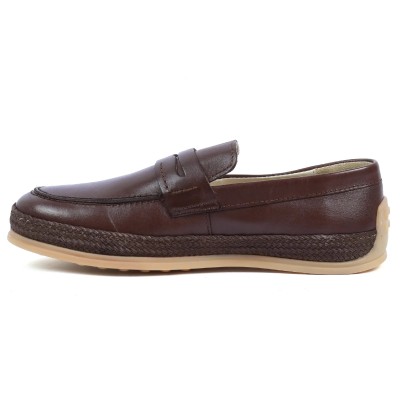 Chaussures homme ELITO EL-2530-CM en cuir lisse marron chocolat, mocassin élégant avec semelle tressée