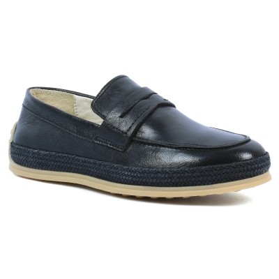 Chaussures homme ELITO EL-2530-CN en cuir lisse noir, mocassin élégant avec semelle tressée