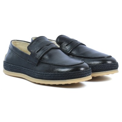 Chaussures homme ELITO EL-2530-CN en cuir lisse noir, mocassin élégant avec semelle tressée