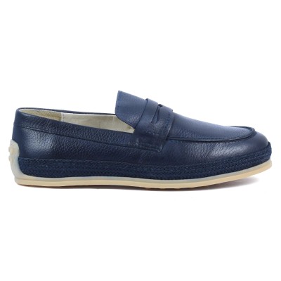 Chaussures homme ELITO EL-2530-CBM en cuir lisse bleu marine, mocassin élégant avec semelle tressée