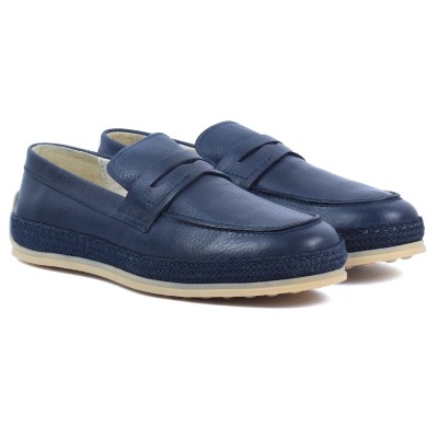 Chaussures homme ELITO EL-2530-CBM en cuir lisse bleu marine, mocassin élégant avec semelle tressée