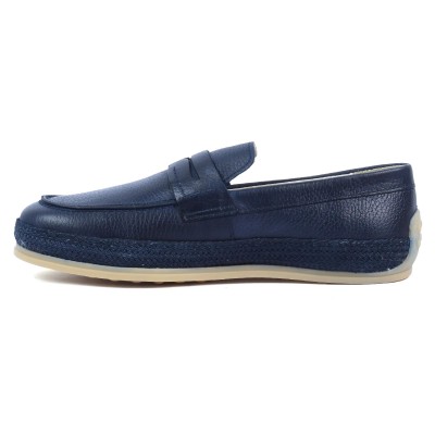 Chaussures homme ELITO EL-2530-CBM en cuir lisse bleu marine, mocassin élégant avec semelle tressée