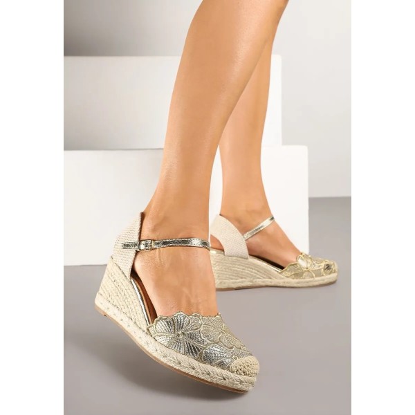 SANDALES FEMME COMPENSÉES DORÉ