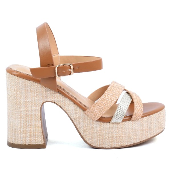 SANDALES FEMME À TALON PLATEFORME CAMEL