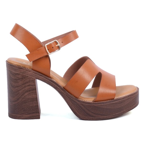 SANDALES FEMME À TALON PLATEFORME CAMEL